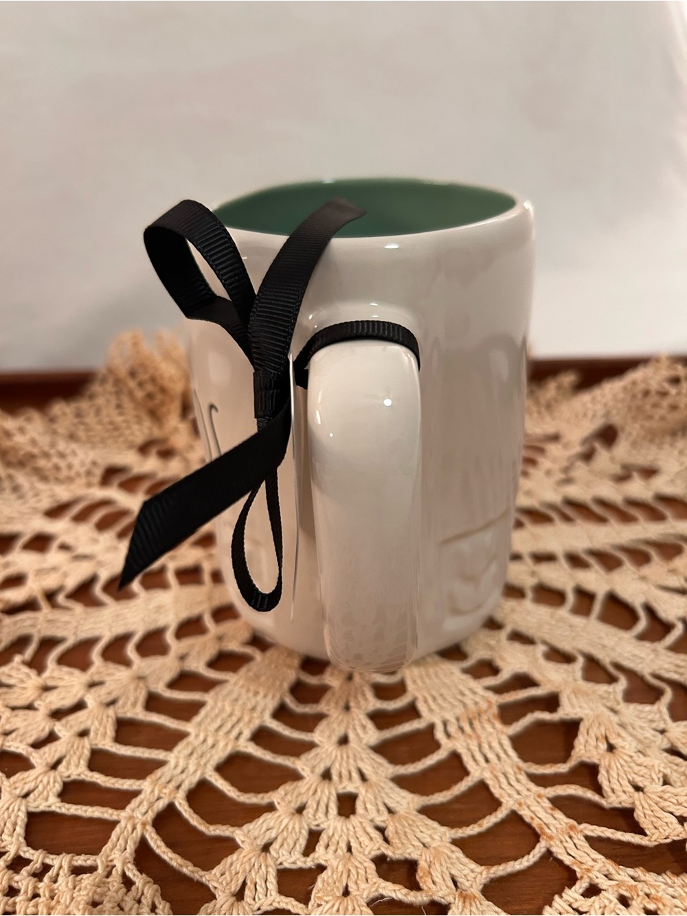 NWT Rae Dunn Cream Mug with Green Interior — "HOLY GROUNDS" - Picture 2 of 10